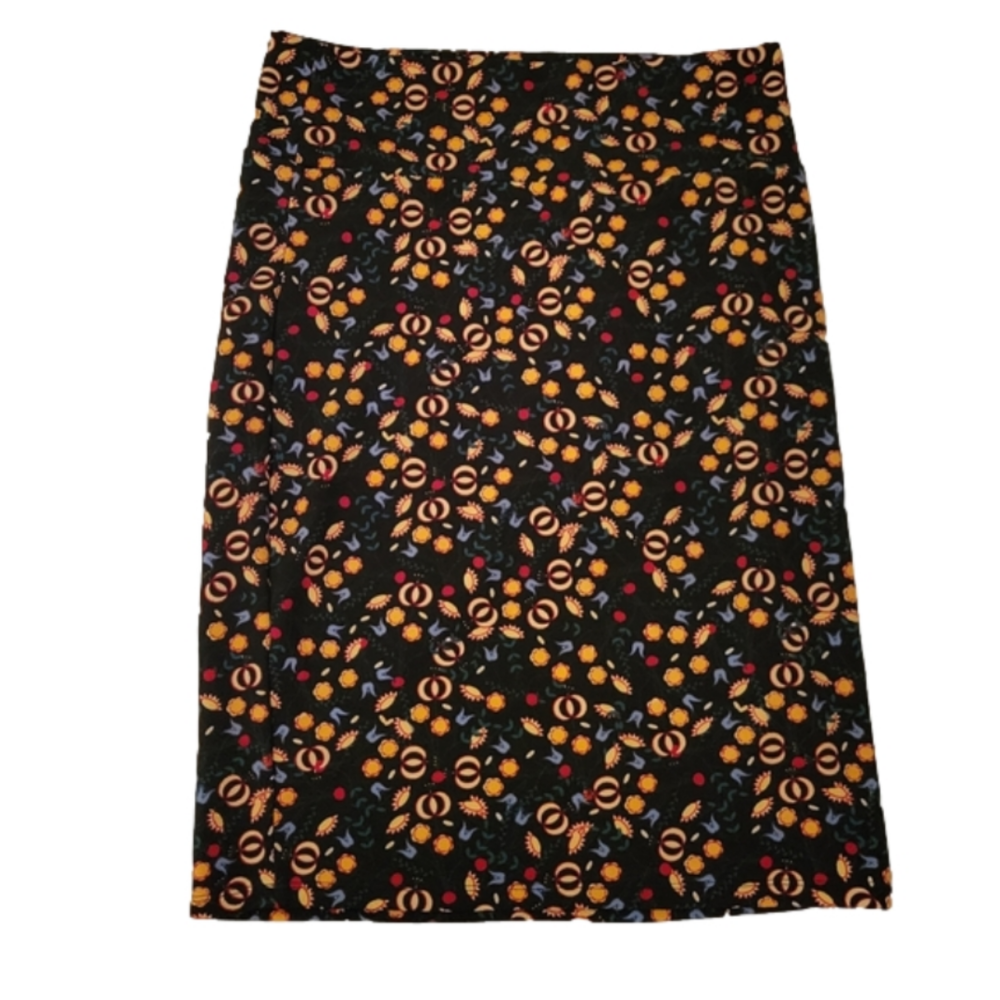 LuLaRoe Cassie Skirt Black Ditzy Floral Sz L